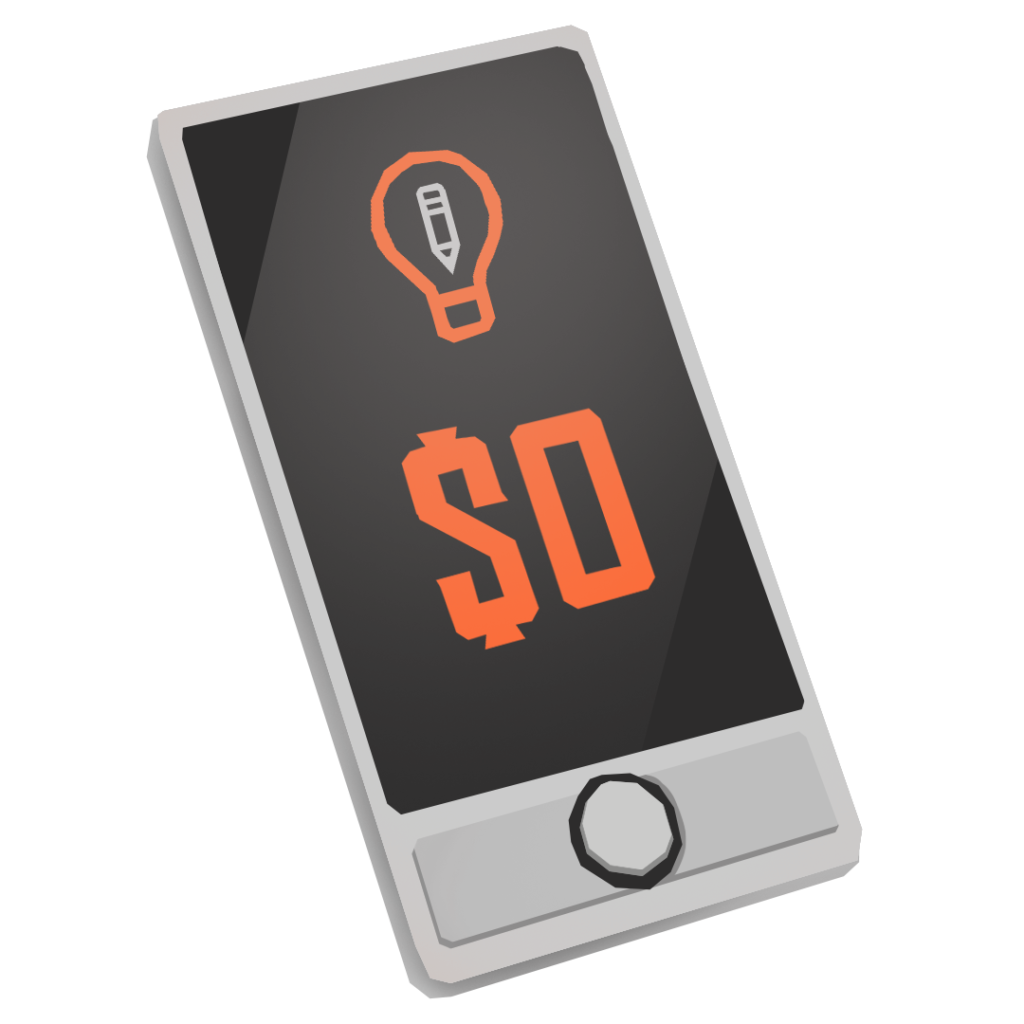 An illustration of a mobile phone with the Art Prompts logo and a $0 sign, signaling the app is free to use.