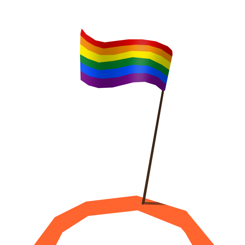An illustration of the rainbow Pride flag planted on the Art Prompts logo.